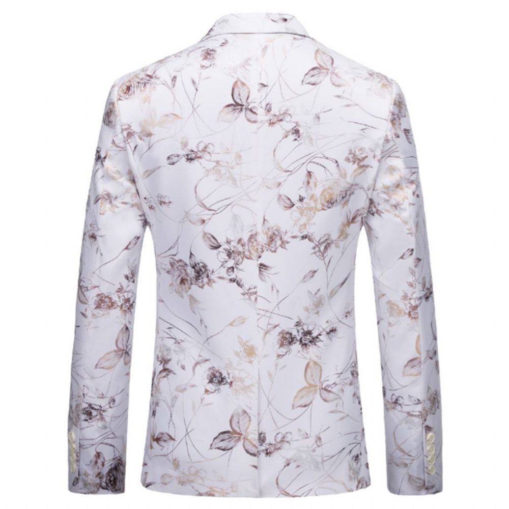 Blazer Homme Sport Manteau Mode Motif Floral Individualité Business Moderne Un Bouton - Blanc