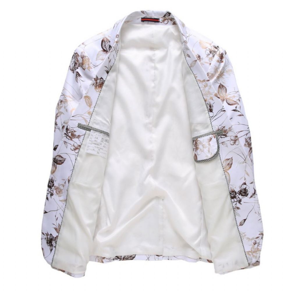 Blazer Homme Sport Manteau Mode Motif Floral Individualité Business Moderne Un Bouton - Blanc