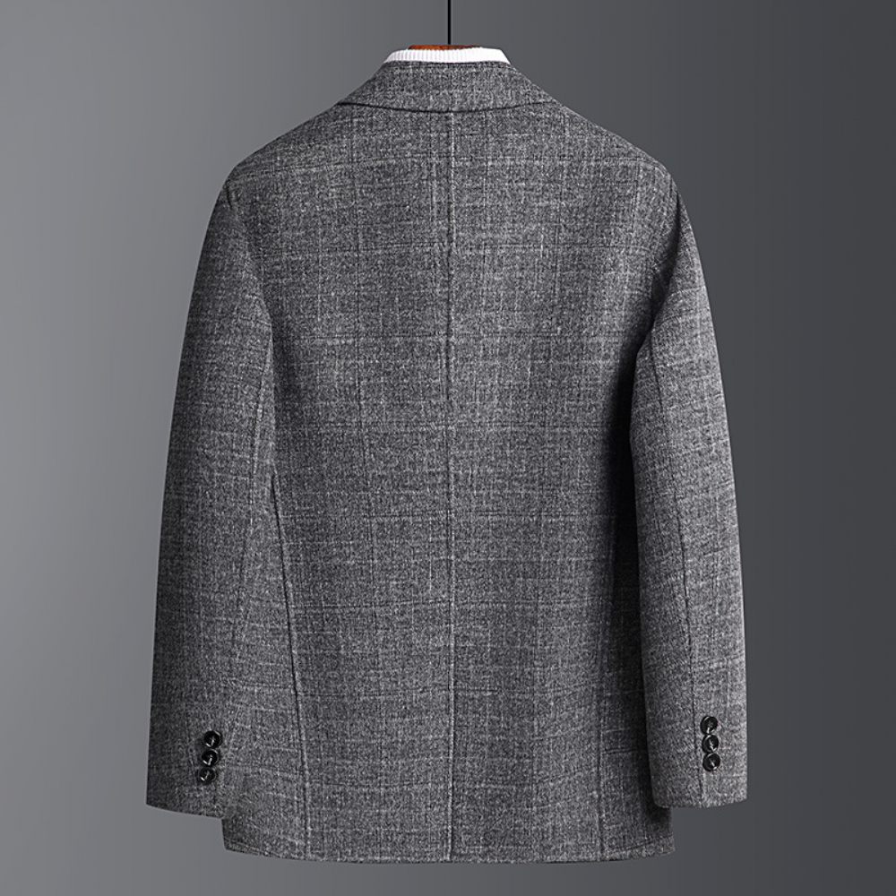 Blazer Homme Sport Manteau Plaid Laine Business Moderne Deux Boutons - Gris