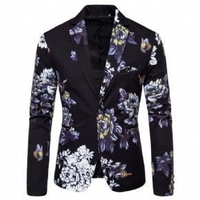 Blazer Homme Sport Manteau Revers Plante Motif Floral Un Bouton Slim