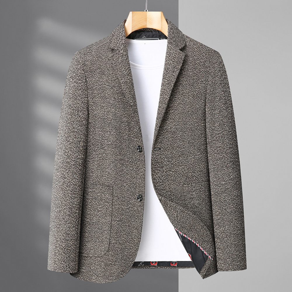 Blazer Pour Hommes Grand Et Manteau Sport Ample Col Plat Poche Plaquée Deux Boutons - Kaki