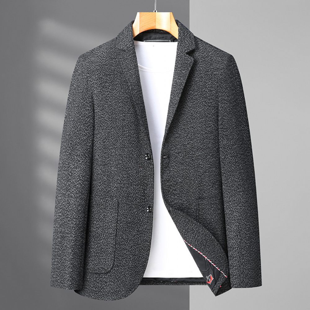 Blazer Pour Hommes Grand Et Manteau Sport Ample Col Plat Poche Plaquée Deux Boutons - Gris / Noir