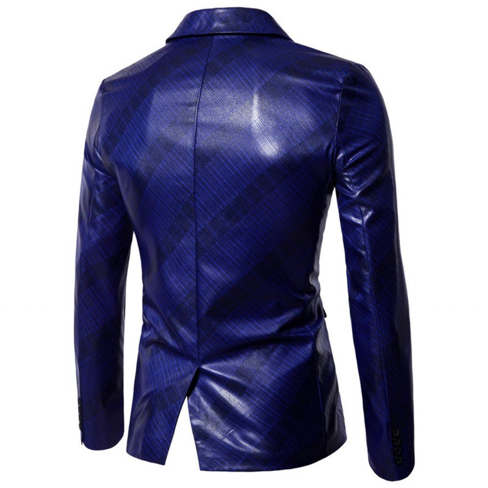 Blazer Pour Hommes Grand Et Manteau Sport Individualité Motif Floral Brillant Slim Un Bouton - Bleu