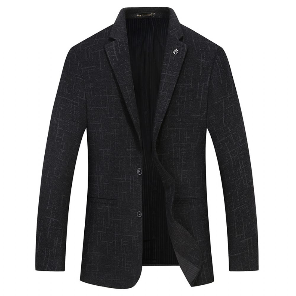 Blazer Pour Hommes Manteau Sport Grande Taille Motif À Rayures Carreaux Deux Boutons Poche Intégrée Col Plat - Noir / Gris