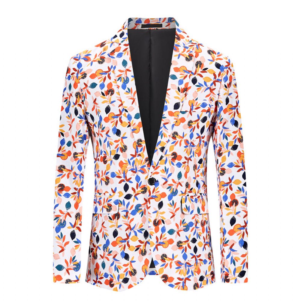 Blazer À Motif Floral Pour Hommes Manteau Sport Fleurs Cassées Un Bouton Col Plat Slim