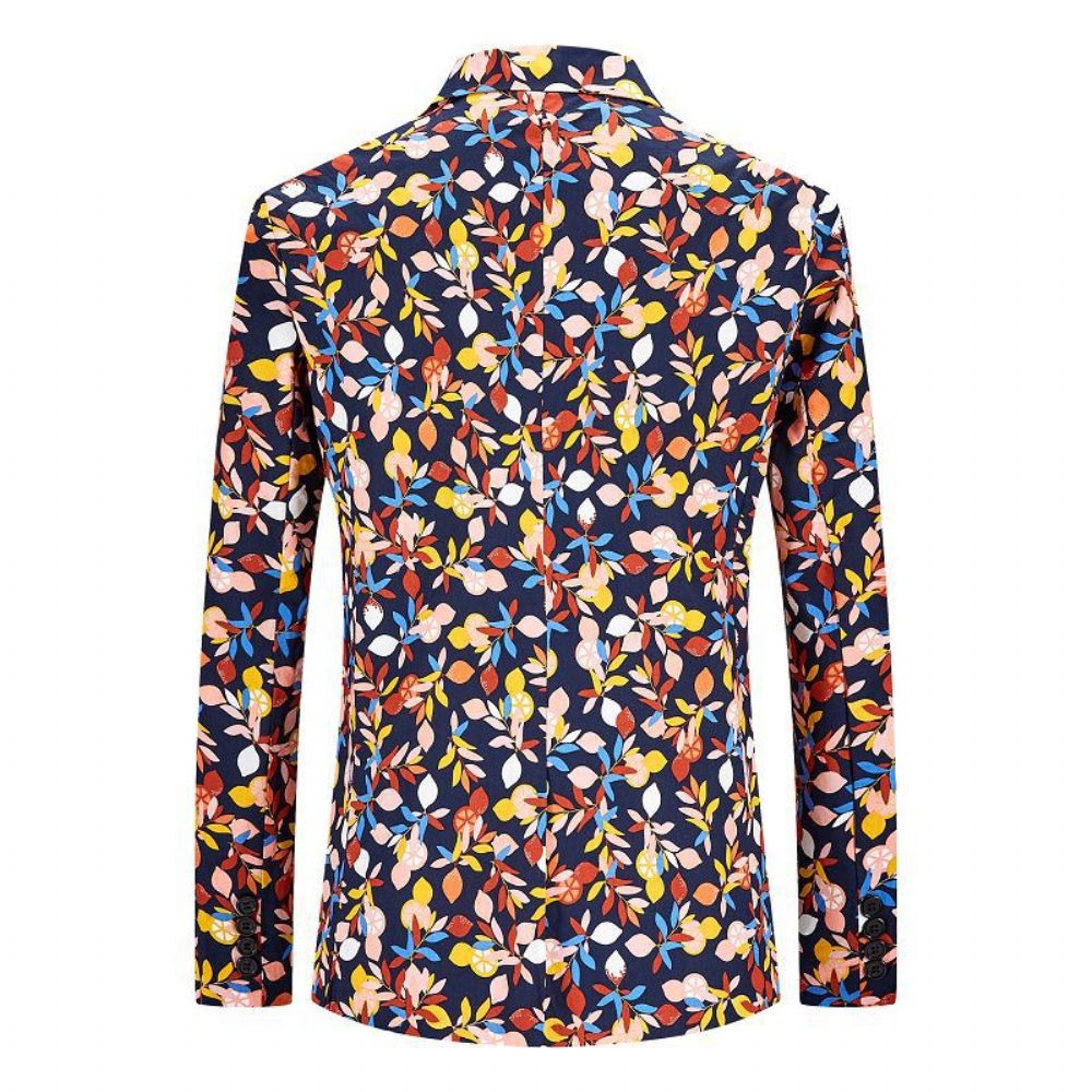 Blazer À Motif Floral Pour Hommes Manteau Sport Fleurs Cassées Un Bouton Col Plat Slim - Bleu