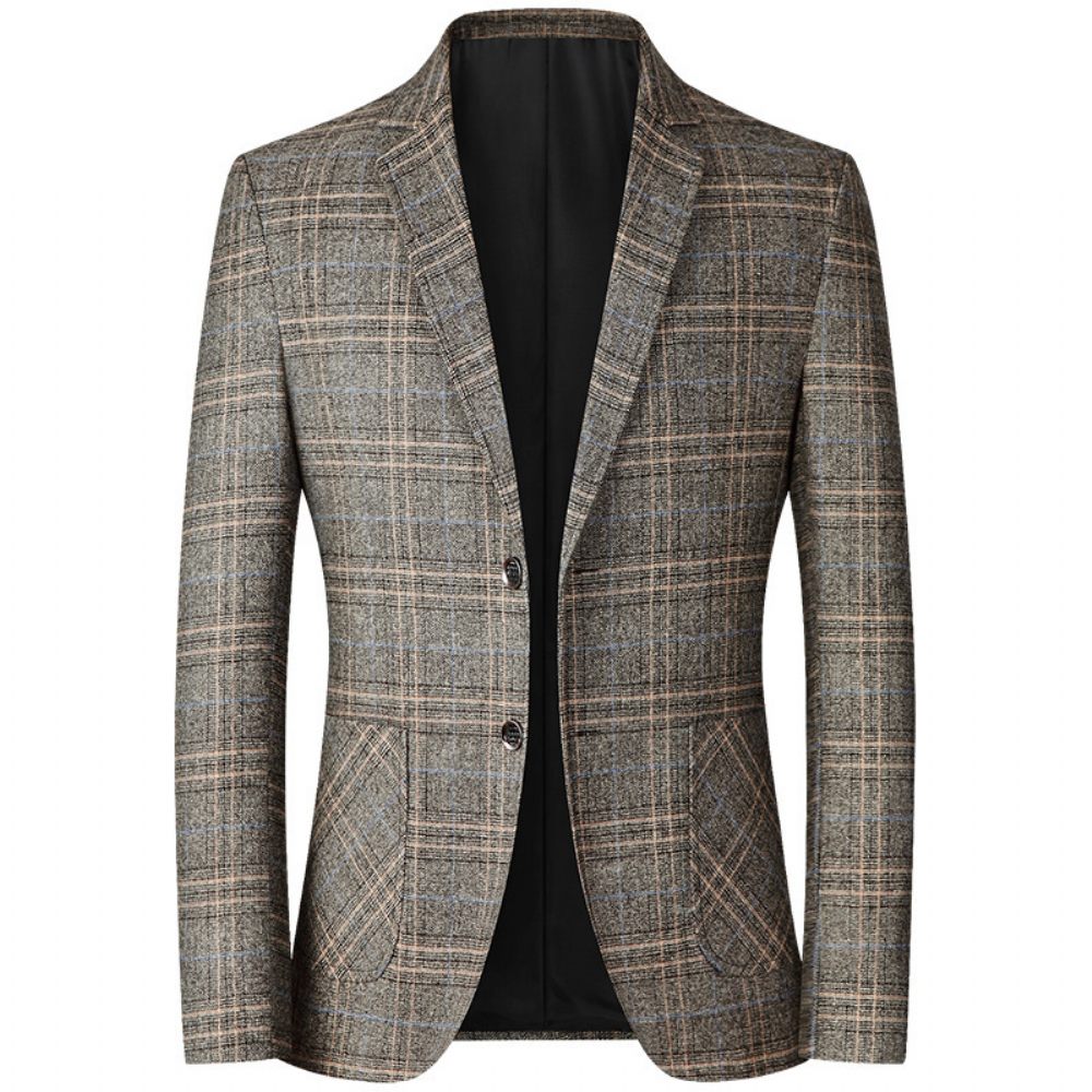 Blazer Sport Pour Homme Manteau À Carreaux Deux Boutons Col Plat Poches Plaquées Facile D'entretien