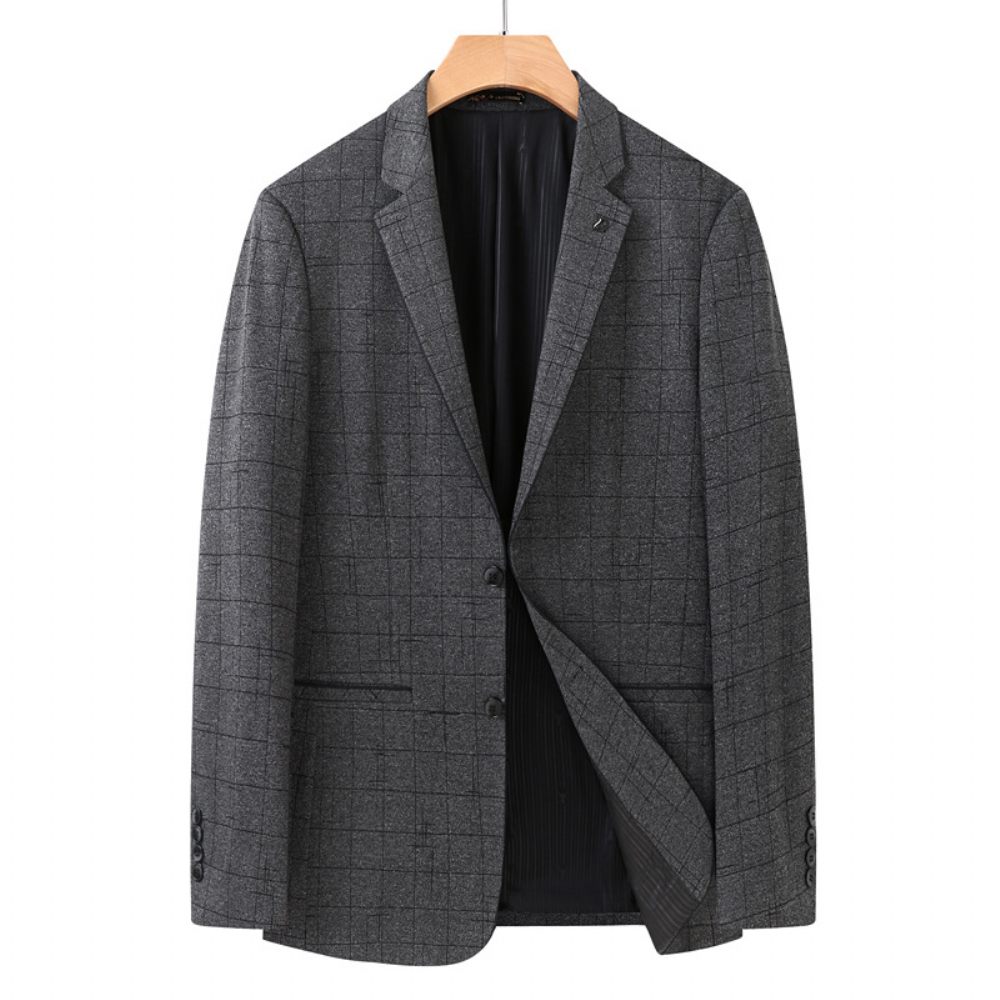 Blazer Sport Pour Hommes Grand Et Manteau Ample Deux Boutons Poche Intégrée Col Plat Carreaux