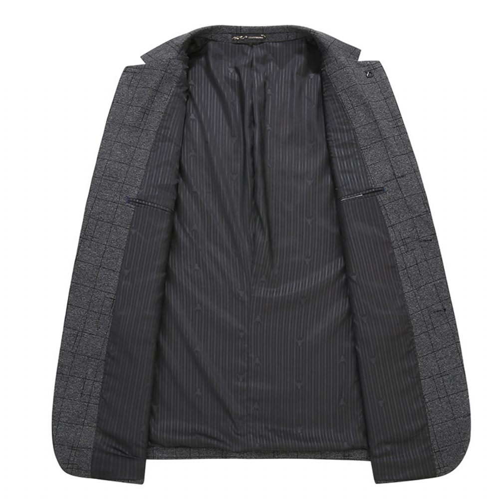 Blazer Sport Pour Hommes Grand Et Manteau Ample Deux Boutons Poche Intégrée Col Plat Carreaux - Gris