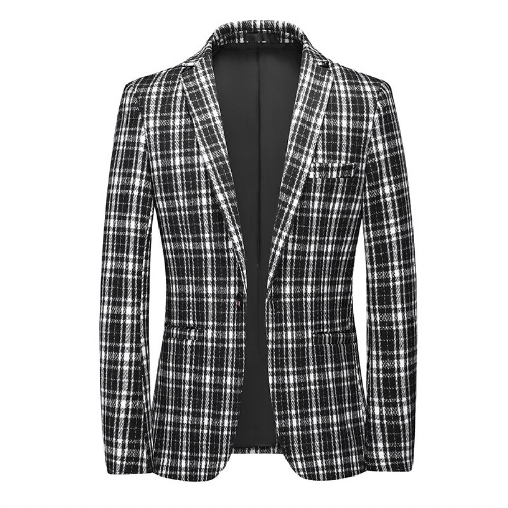 Blazer Sport Pour Hommes Grand Et Manteau Décontracté Slim Un Bouton Carreaux Bloc Couleur