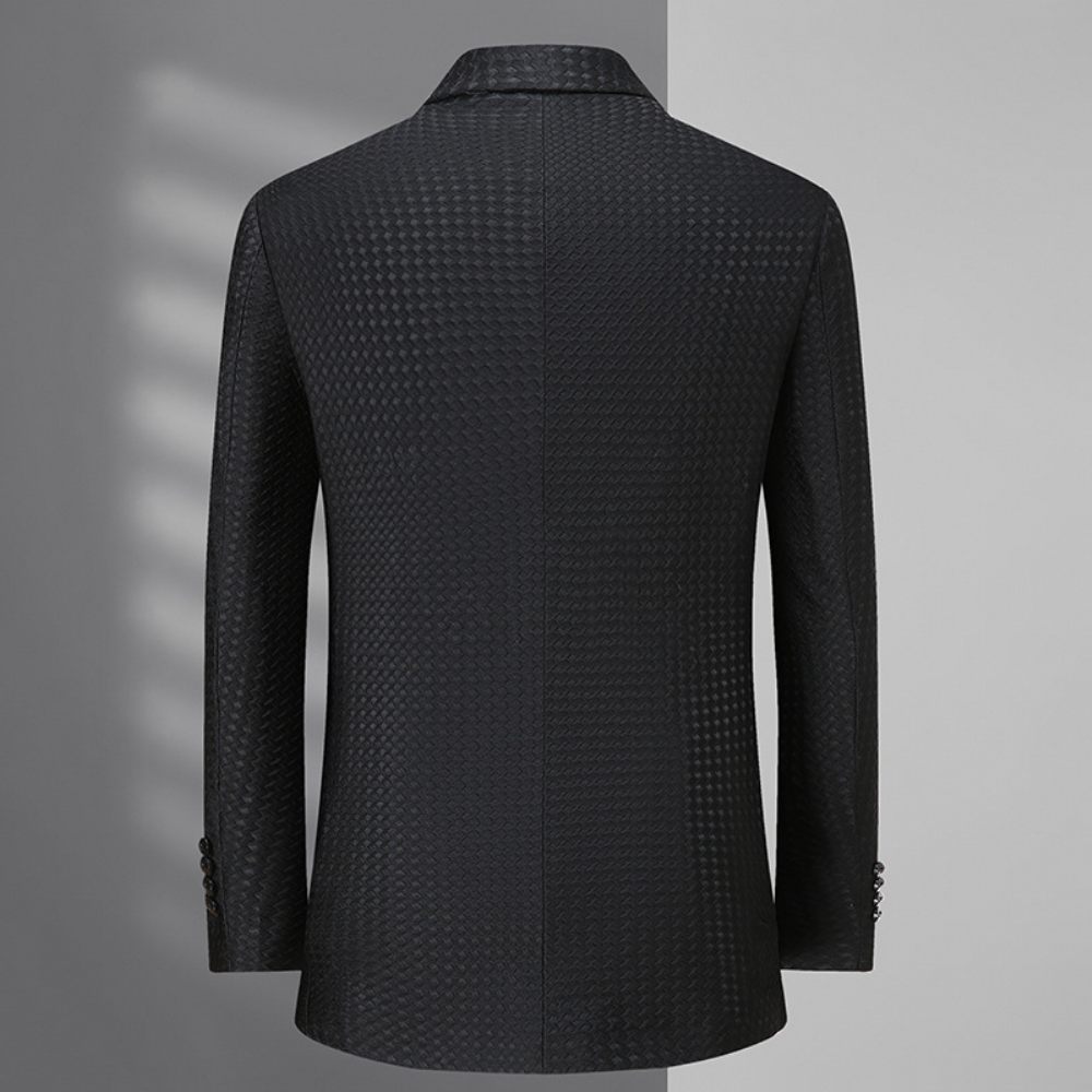 Blazer Sport Pour Hommes Manteau D'affaires Moderne À Carreaux Ample Deux Boutons Grande Taille - Noir