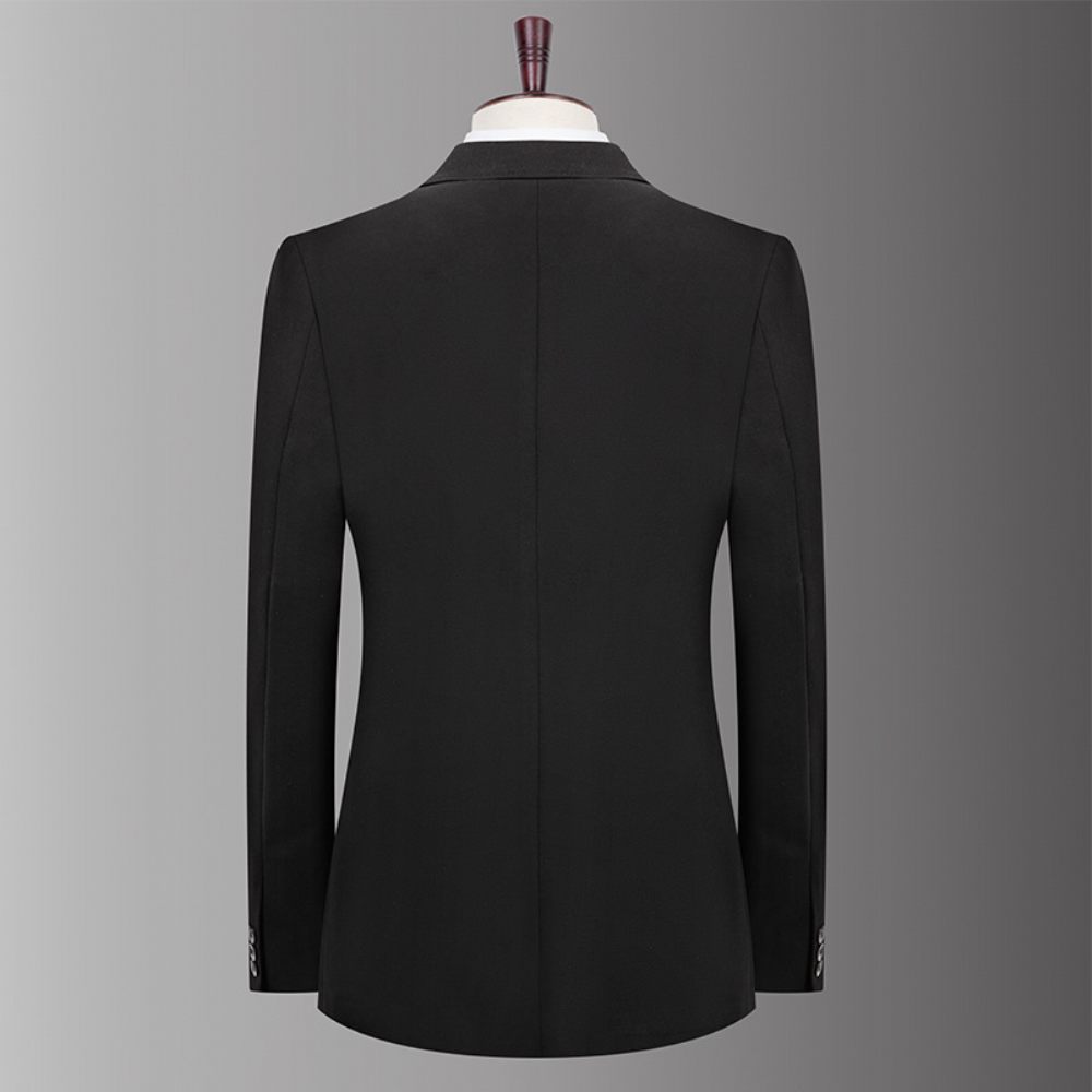 Blazer Sport Pour Hommes Manteau Ample Couleur Unie Deux Boutons Col Plat Poche Intégrée - Noir