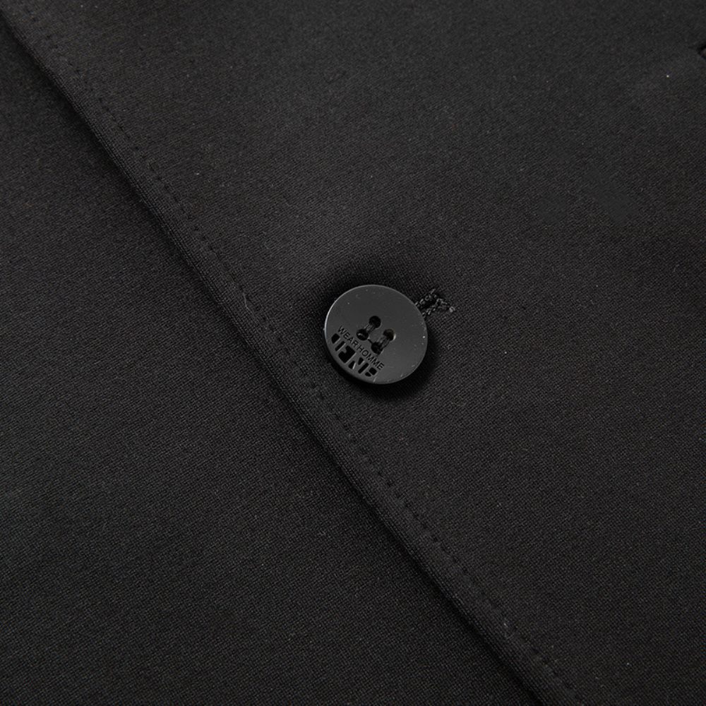 Blazer Sport Pour Hommes Manteau Ample Couleur Unie Deux Boutons Col Plat Poche Intégrée - Noir