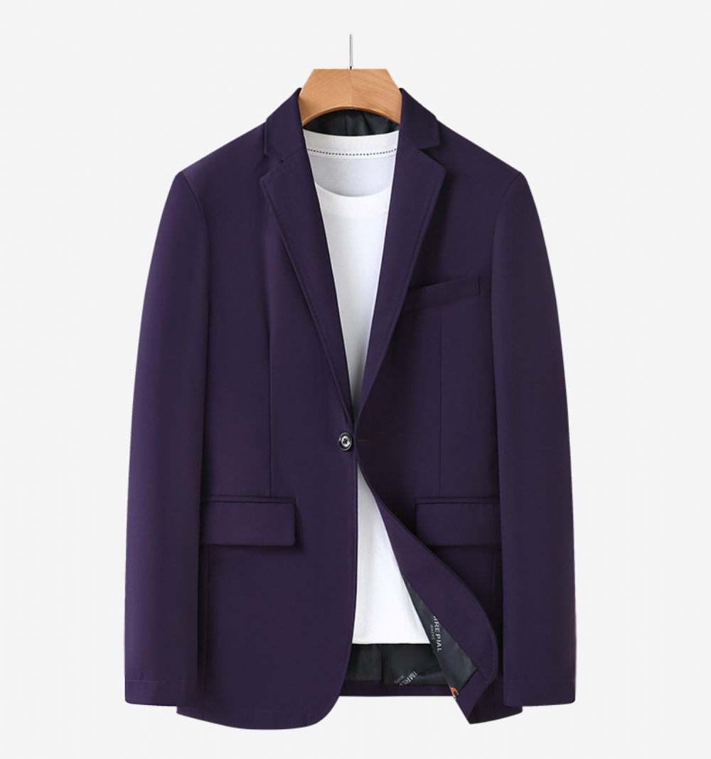 Blazer Sport Pour Hommes Manteau Ample Un Bouton Poches À Rabat Col Plat Couleur Unie Grande Taille - Violet