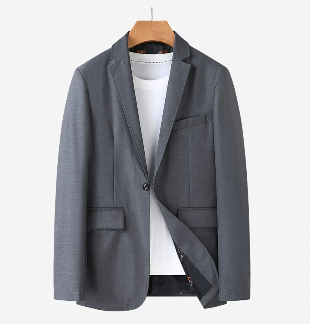 Blazer Sport Pour Hommes Manteau Ample Un Bouton Poches À Rabat Col Plat Couleur Unie Grande Taille - Gris