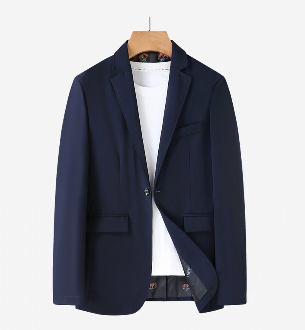 Blazer Sport Pour Hommes Manteau Ample Un Bouton Poches À Rabat Col Plat Couleur Unie Grande Taille - Bleu