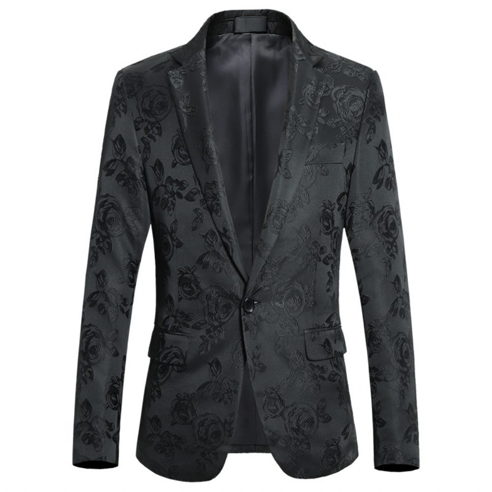 Blazer Sport Pour Hommes Manteau Brodé D'individualité Slim Motif Floral Un Bouton