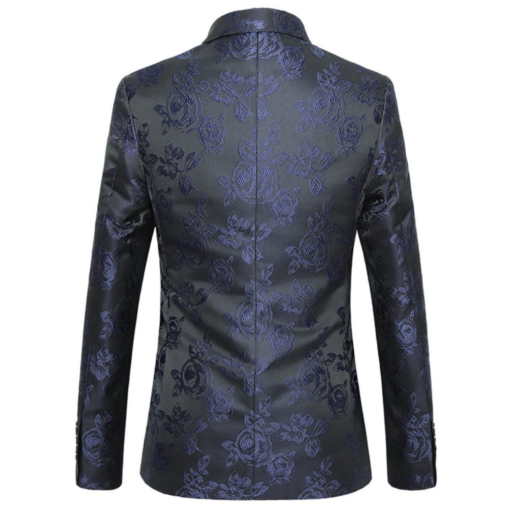 Blazer Sport Pour Hommes Manteau Brodé D'individualité Slim Motif Floral Un Bouton - Bleu