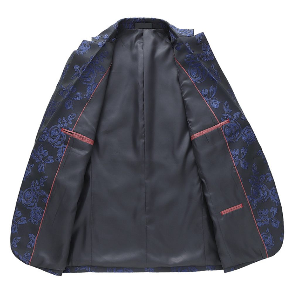 Blazer Sport Pour Hommes Manteau Brodé D'individualité Slim Motif Floral Un Bouton - Bleu