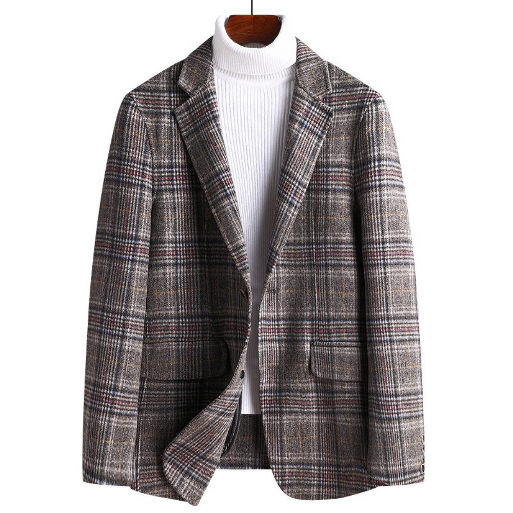 Blazer Sport Pour Hommes Manteau À Carreaux Laine Épaisse Bloc Couleurs Deux Boutons