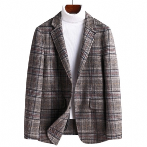 Blazer Sport Pour Hommes Manteau À Carreaux Laine Épaisse Bloc Couleurs Deux Boutons