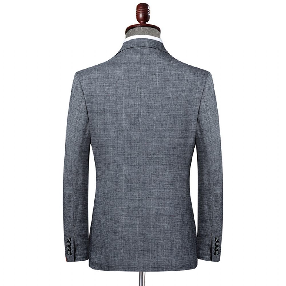 Blazer Sport Pour Hommes Manteau À Carreaux Slim Décontracté Deux Boutons - Gris