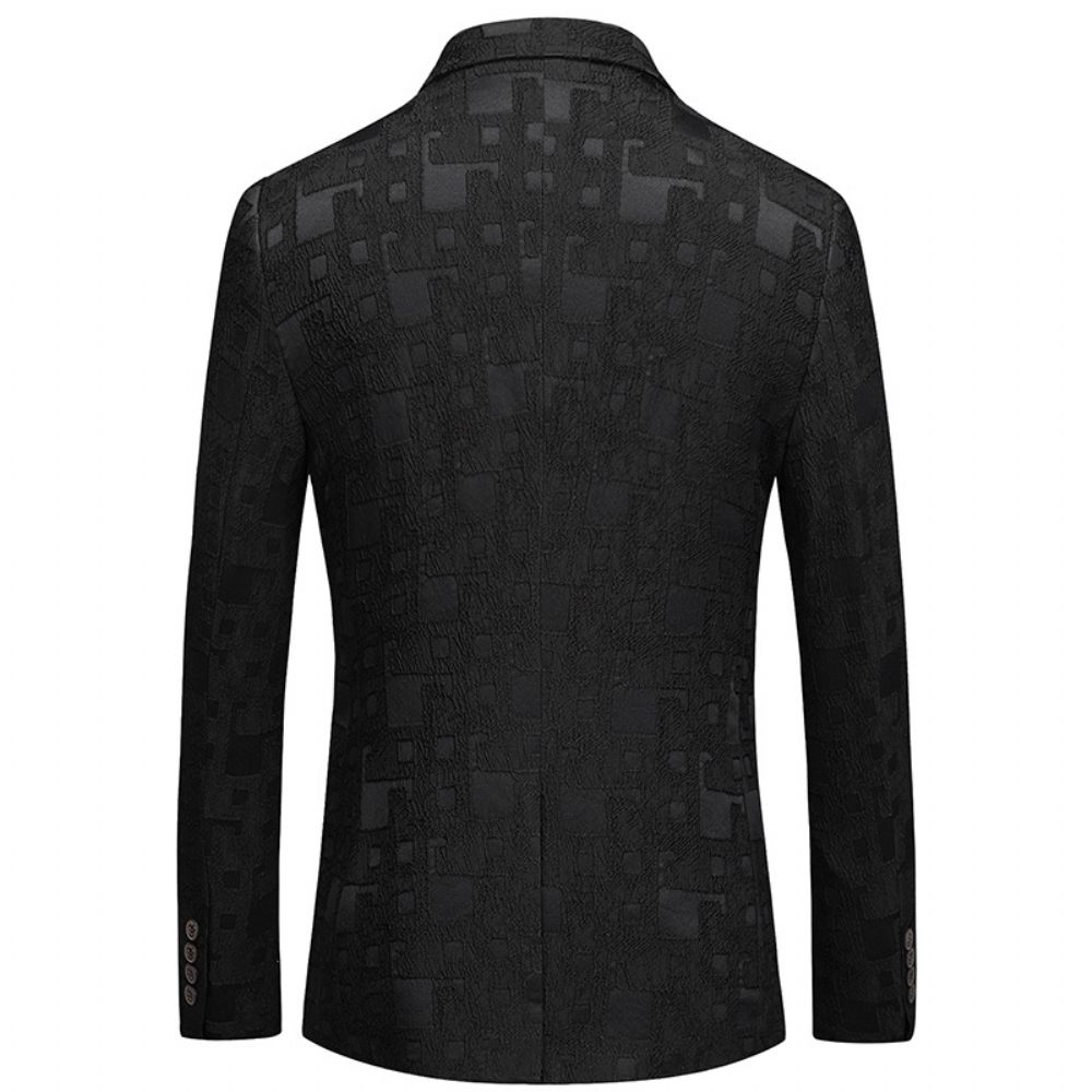 Blazer Sport Pour Hommes Manteau Décontracté À La Mode Motif Floral Un Bouton Slim - Noir