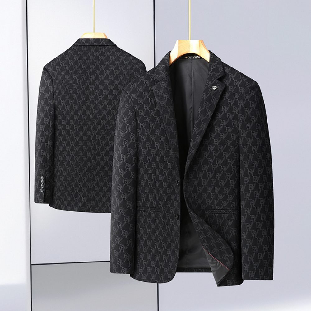 Blazer Sport Pour Hommes Manteau À Deux Boutons Ample Motif Floral Rayures Élégant Grande Taille - Noir