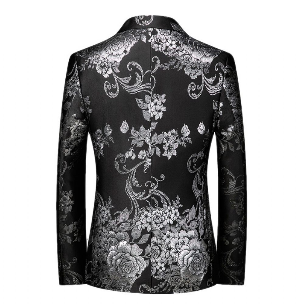 Blazer Sport Pour Hommes Manteau À Motif Floral Individualité Business Moderne Un Bouton Ample - Noir