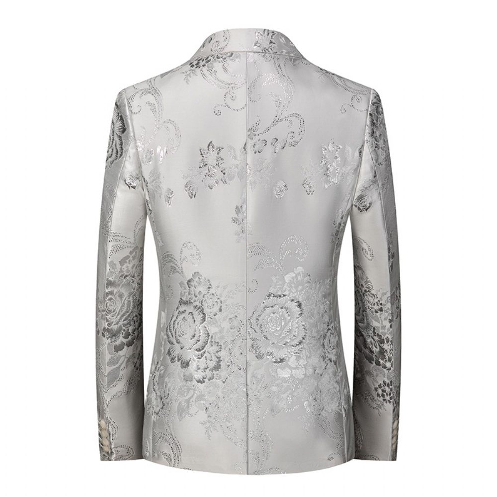 Blazer Sport Pour Hommes Manteau À Motif Floral Individualité Business Moderne Un Bouton Ample - Blanc