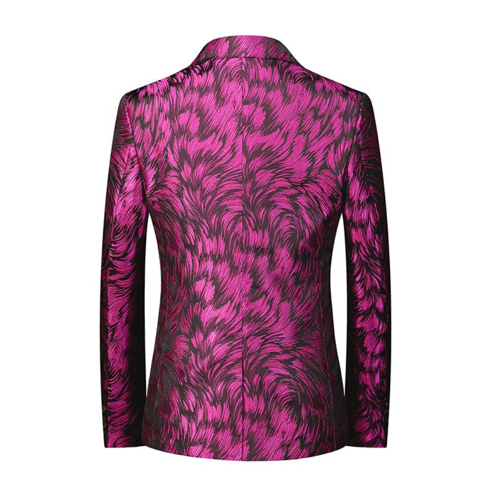 Blazer Sport Pour Hommes Manteau À Motif Floral Individualité Un Bouton Slim - Rouge