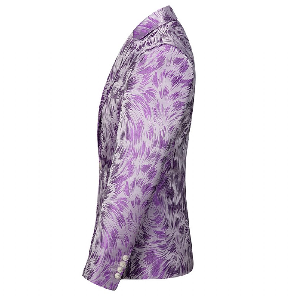 Blazer Sport Pour Hommes Manteau À Motif Floral Individualité Un Bouton Slim - Violet