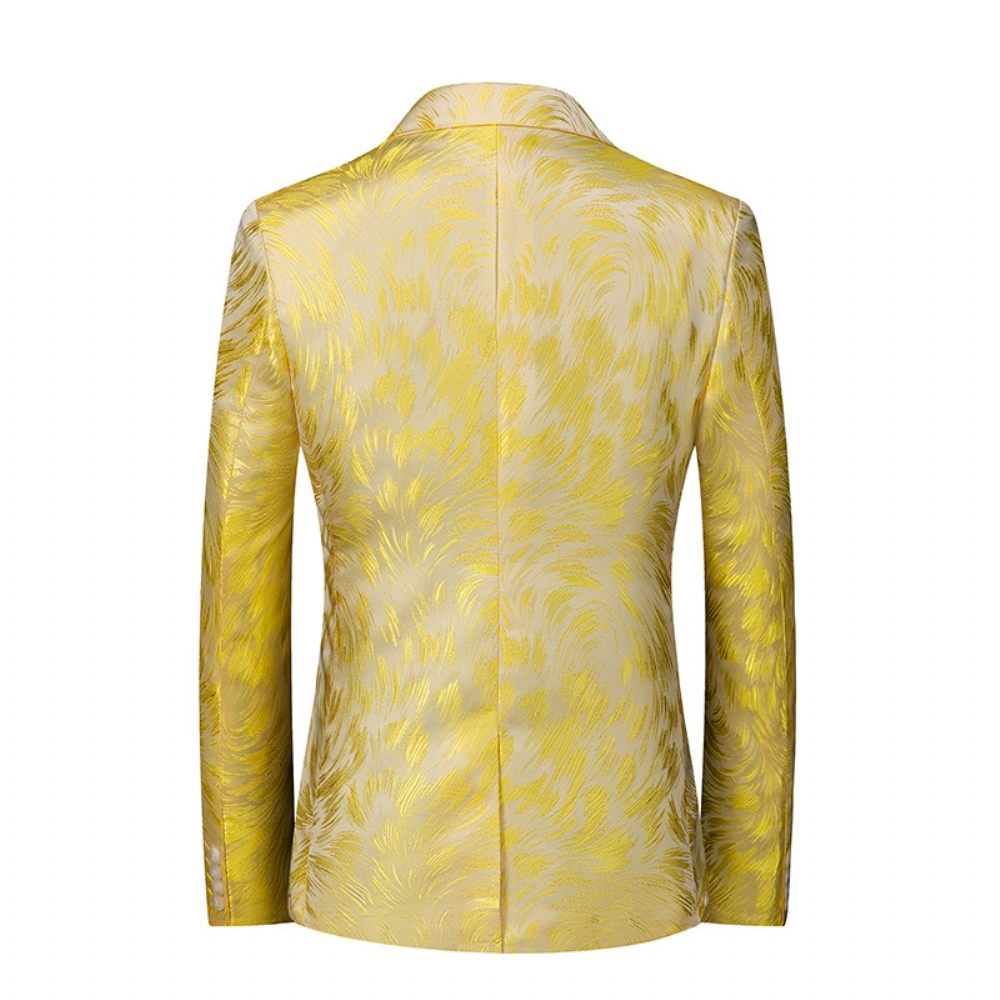 Blazer Sport Pour Hommes Manteau À Motif Floral Individualité Un Bouton Slim - Jaune