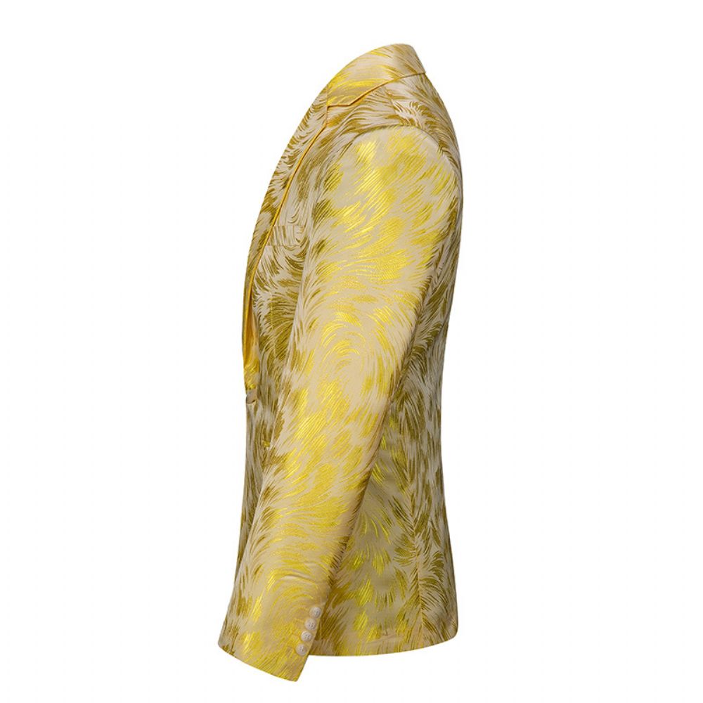 Blazer Sport Pour Hommes Manteau À Motif Floral Individualité Un Bouton Slim - Jaune