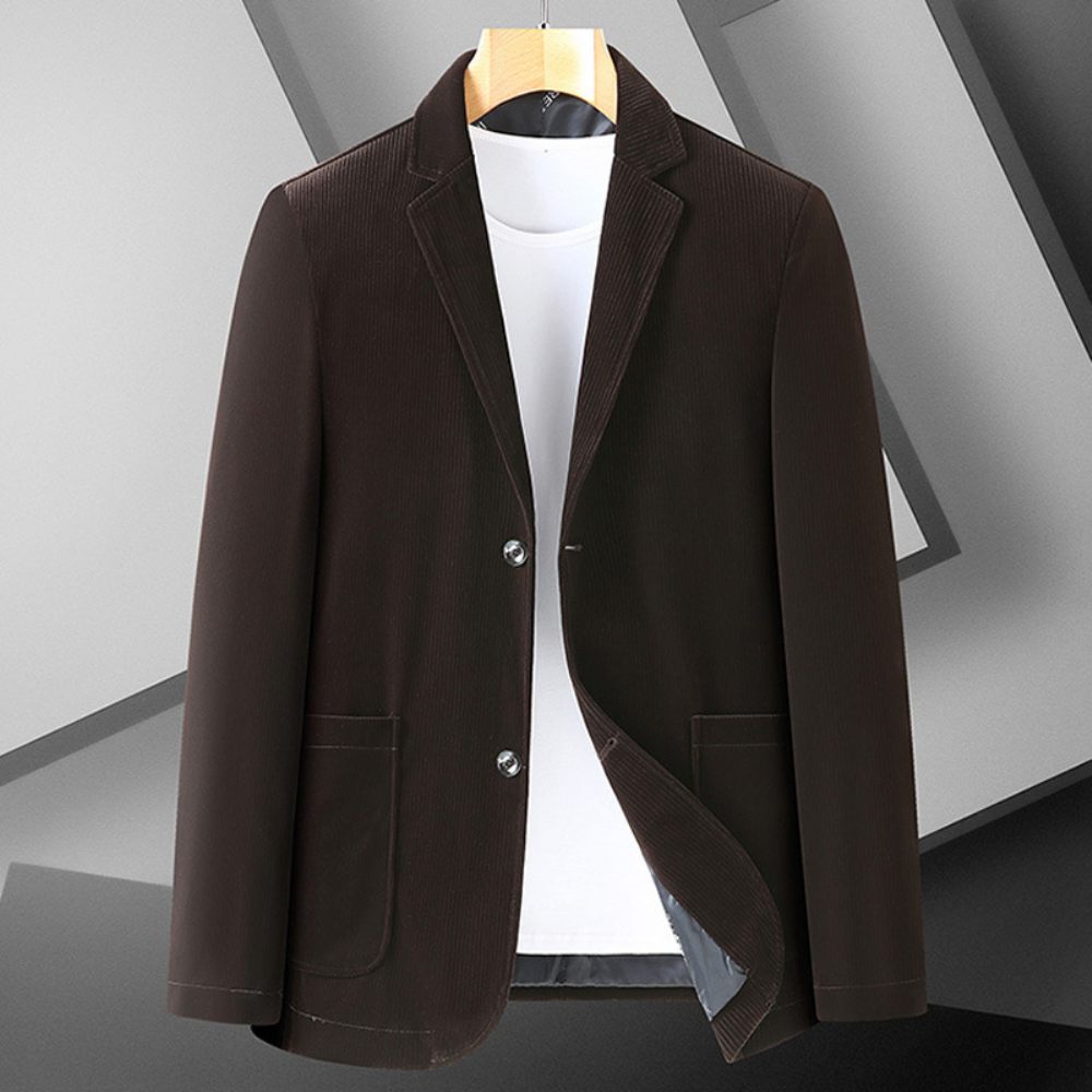 Blazer Sport Pour Hommes Manteau Velours Côtelé Ample Deux Boutons Poches Plaquées Grande Taille - Brun