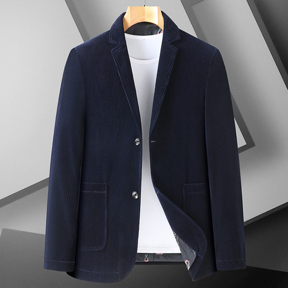 Blazer Sport Pour Hommes Manteau Velours Côtelé Ample Deux Boutons Poches Plaquées Grande Taille - Bleu