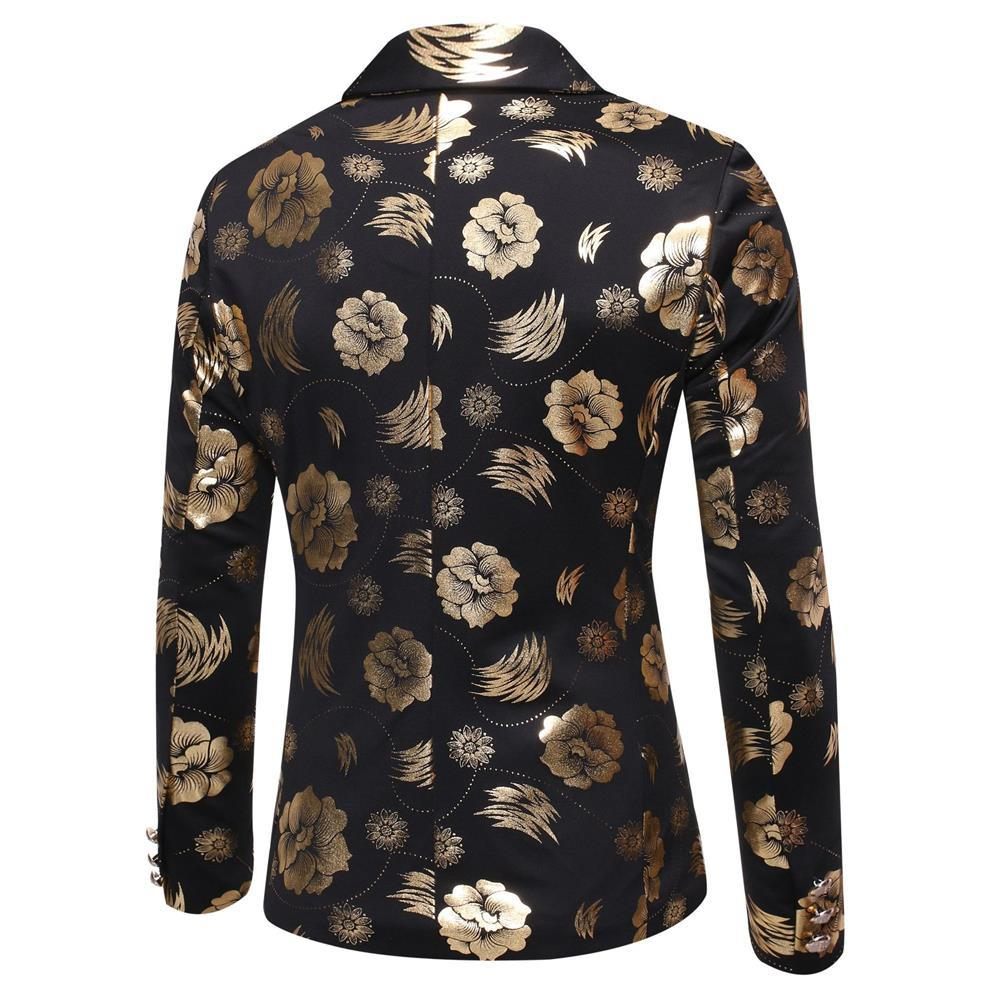 Blazer Sport Manteau Floral Motif Bloc Couleur Business Moderne Un Bouton Pour Homme - Or