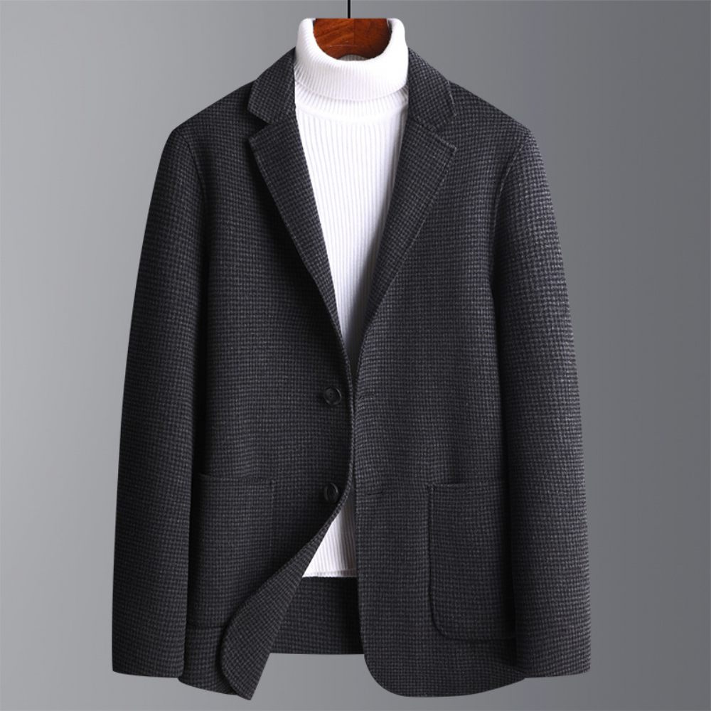 Blazer Sport Manteau Homme Laine Deux Boutons Col Plat Poches Plaquées - Noir