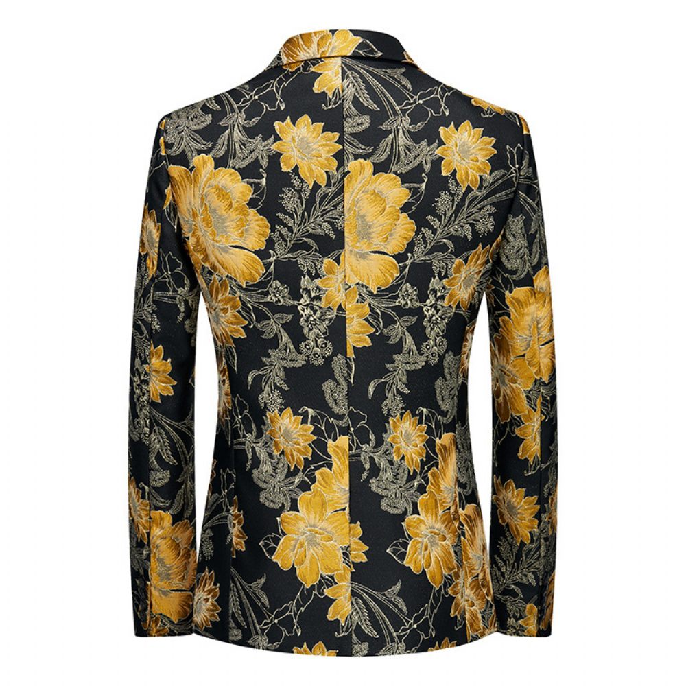 Blazer Sport Manteau Homme Motif Botanique Floral Un Bouton Grande Taille - Or