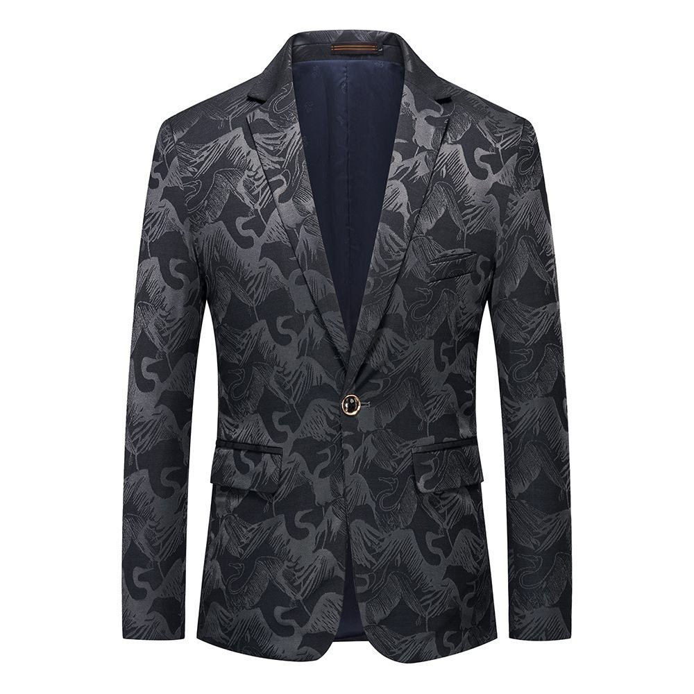 Blazer Sport Manteau Homme Motif Floral Oiseau Un Bouton Poches À Rabat Slim