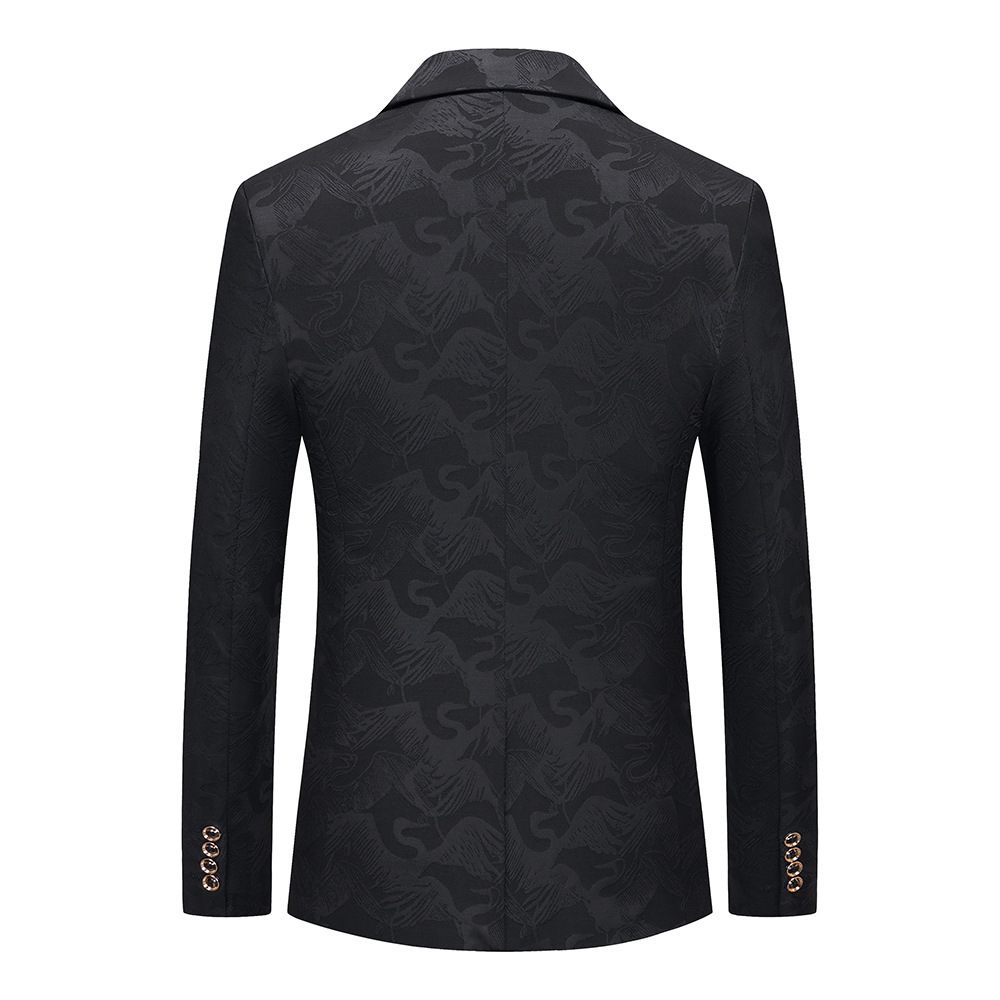 Blazer Sport Manteau Homme Motif Floral Oiseau Un Bouton Poches À Rabat Slim - Noir