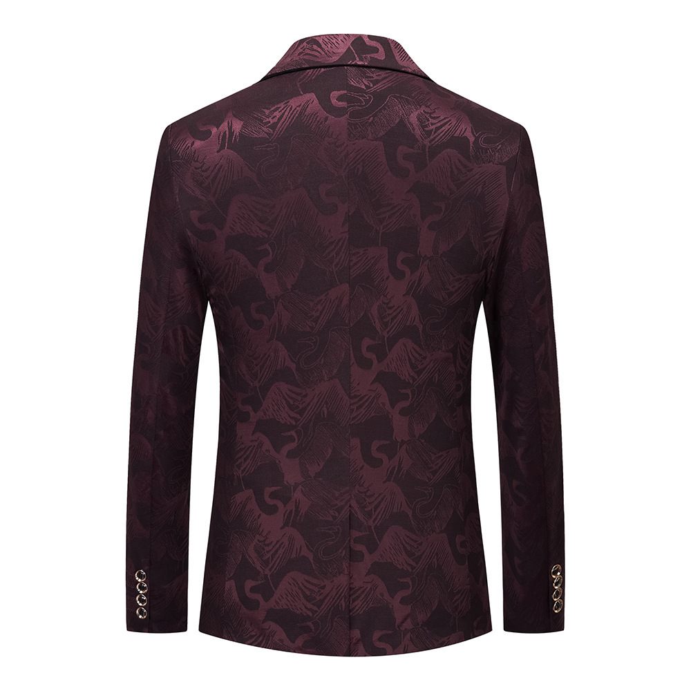 Blazer Sport Manteau Homme Motif Floral Oiseau Un Bouton Poches À Rabat Slim - Rouge