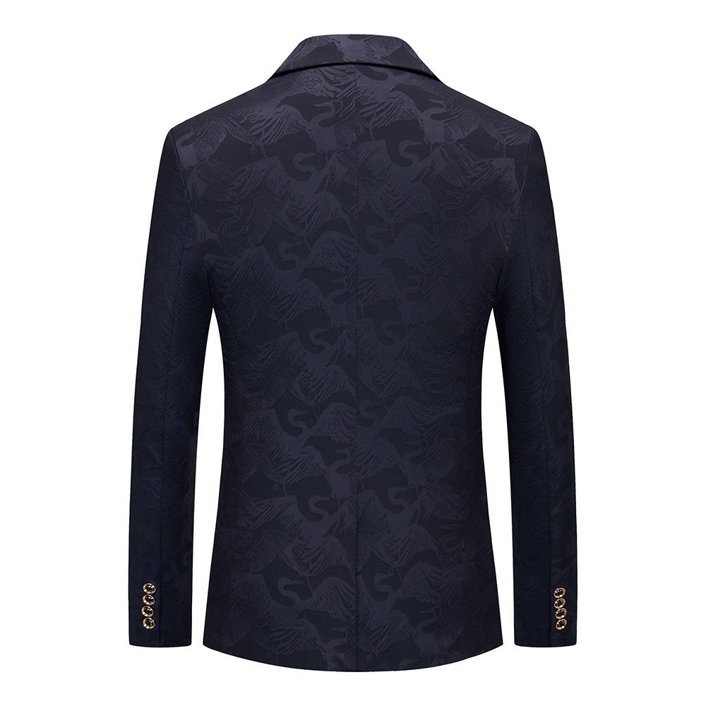 Blazer Sport Manteau Homme Motif Floral Oiseau Un Bouton Poches À Rabat Slim - Bleu Foncé