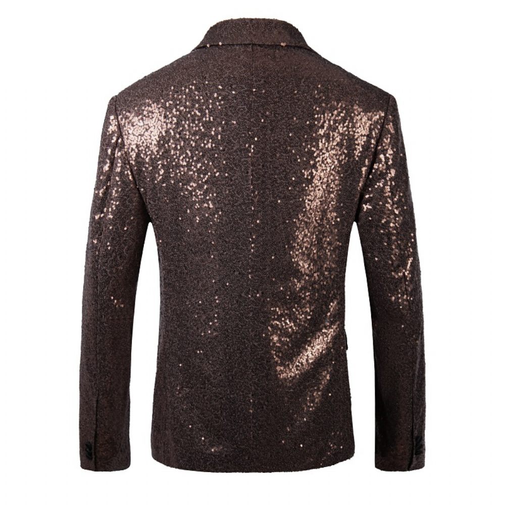 Blazer Sport Manteau Homme Paillettes Décoration Métal Bloc Couleur Un Bouton Grande Taille - Brun