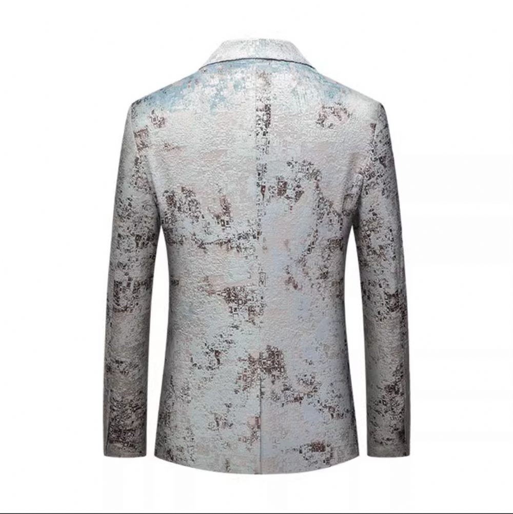 Blazer Sport Manteau Homme Un Bouton Business Moderne Motif Floral Grande Taille - Argent