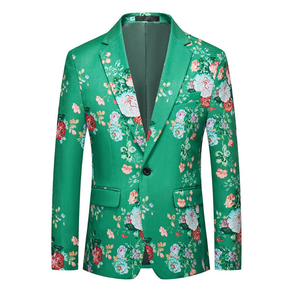 Blazer Sport Manteau Mince Pour Homme Motif Floral 3d Rose Un Bouton Col Plat Poches À Rabat