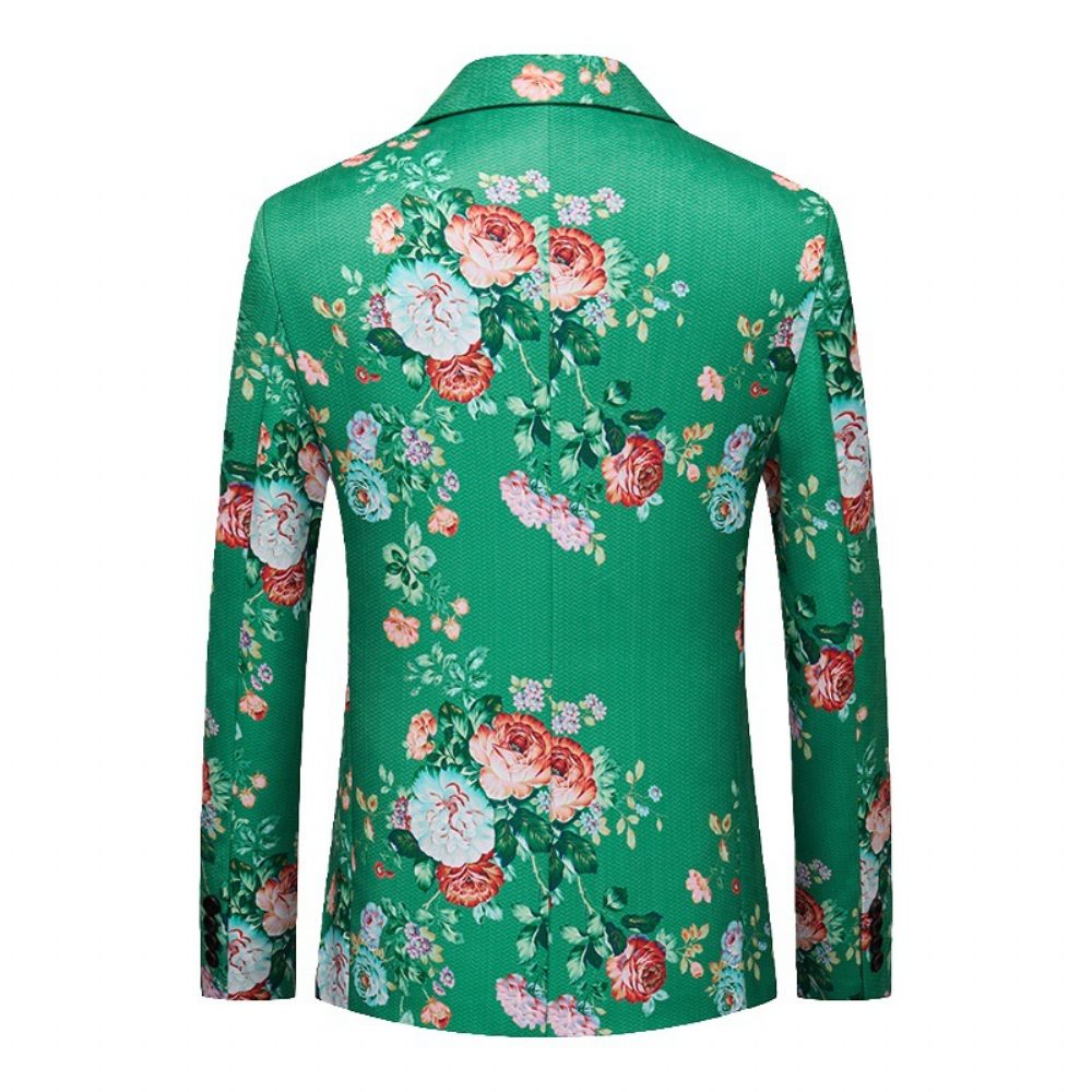 Blazer Sport Manteau Mince Pour Homme Motif Floral 3d Rose Un Bouton Col Plat Poches À Rabat - Vert