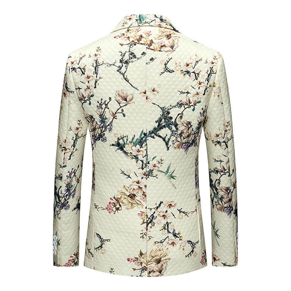 Blazer Sport Manteau Slim Pour Homme Motif Floral Botanique Un Bouton - Beige