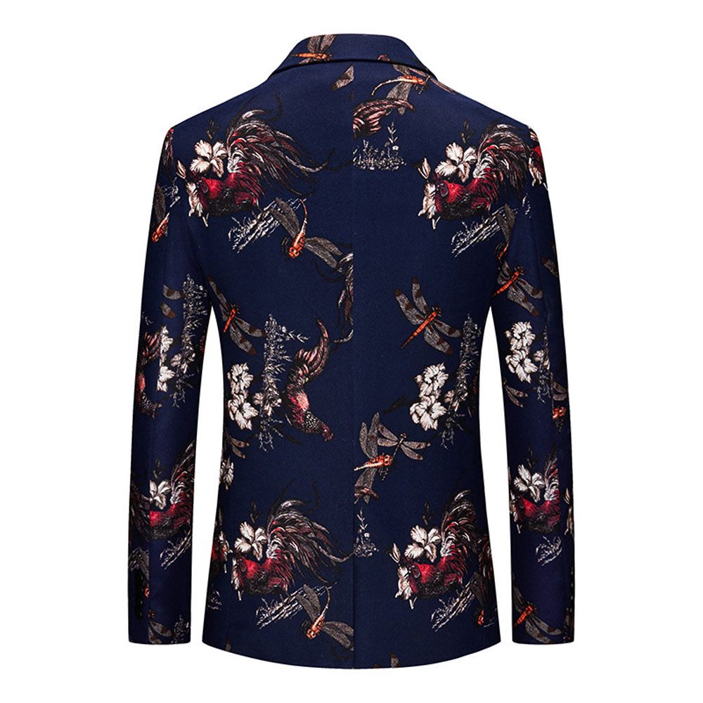 Blazer Sport Manteau Slim Pour Homme Motif Floral Botanique Un Bouton - Bleu