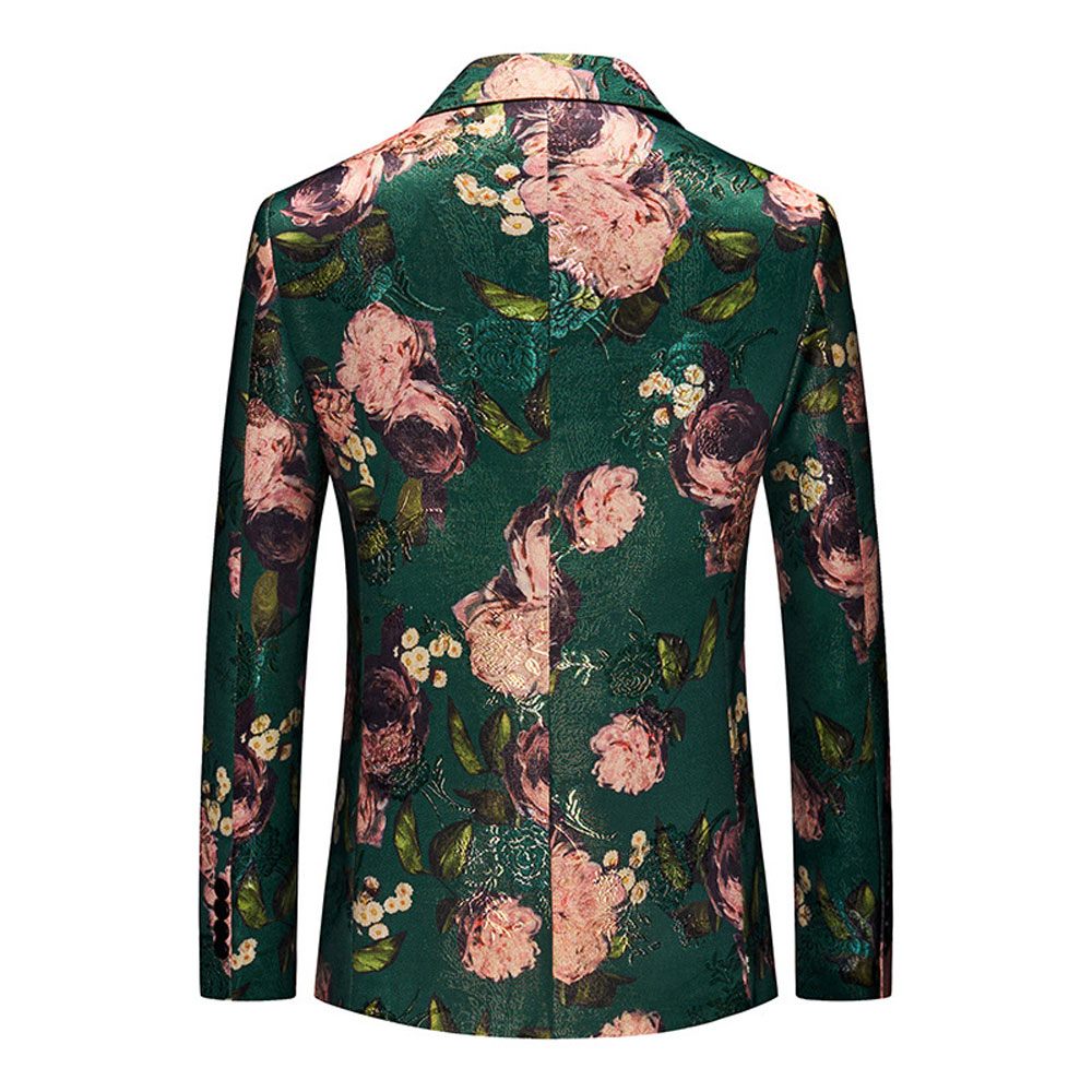 Blazer Sport Manteau Slim Pour Homme Motif Floral Botanique Un Bouton - Vert